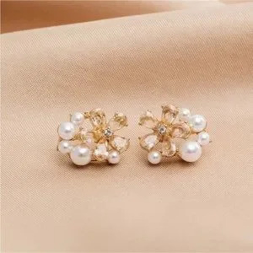 Gold Filled Floral Pearl CZ Earrings
